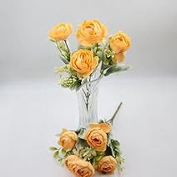 Garden Hub Artificial Peony Flowers, 30 cm, Set of 5, White, Natural Looking for Home Decoration, Without Pot (3, Orange)-image-91