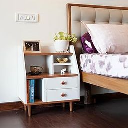 Guarented Nora Bedside | Engineered Wood and Rubber Wood Night Stand with 4 Open Shelves & 2 Drawers for Your Night-time Essentails to be Kept Organised & Handy in Your Bedroom (Light Brown & White)-6