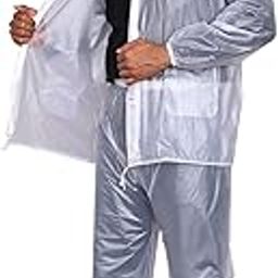Kinder Universal Raincoat Water Resistant Rainsuit with Adjustable Hood Drawstring Hem Set of Top & Bottom with Carrying Pouch (White, XXL)-55