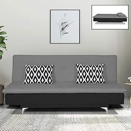 Adorn India Aspen Rhombus 3 Seater Sofa Cum Bed (Grey & Black) (3 Year Warranty)-image-2