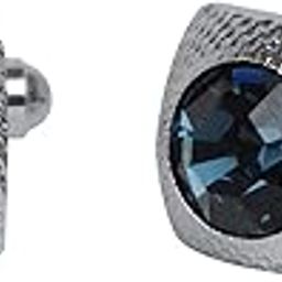 Stylish Square Swarovksi Type Crystal Sapphire Blue Black or Tanzanite Colour Texture Finish Silver Rhodium Plated Brass Subtle Executive Cufflinks Set for Men for Office Work Party Function Wear Mens Jewellery for Gift-1