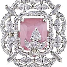 floral- shaped pink white cubic zirconia stone studded dazzling ring-image-2