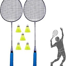 CLOVERBYTE Badminton kit Set of 2 Piece Racquet with 5 Piece Plastic Shuttlecock Badminton Kit-30