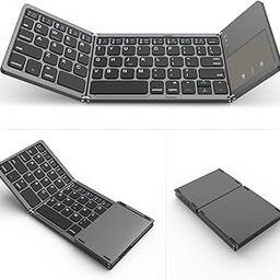 VssoPlor Foldable Bluetooth Keyboard with Touchpad, Dual Modes USB Wired Folding Wireless, Portable Mini Pocket Size Travel Keyboard for Android Tablet Windows-Dark Gray-10