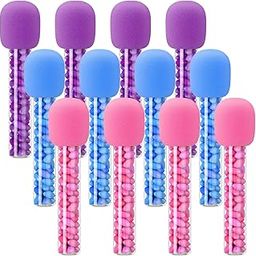 Newtay 12 Packs Glittered Microphone 10in Fake Bling Prop Microphone Kids Plastic Pretend Rock Star Toy Microphone for Disco Stage or Costume Prop Birthday Party Favors (Pink Blue Purple)-22