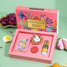 Soulflower Gulab Rose Divine Home Set, Festive Puja Gift Set for Diwali, Navratri, Ganesh Pooja, Durga Pooja, Premium Puja Oil, Diya, Wicks, Tea Light Candles, Dhoop Cones & Ceramic Holder-46