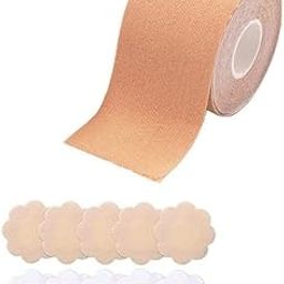 Boob Bra Tape with 10 Pairs Nipple Cover Cotton Wide Thin Breast Tape, Breast Lift - Push Up & Lifting Tape for Women's & Girl's (Pack of 1) Beige-picture-10