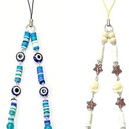 Heddz Blue and White Fimo Anti- lost Colorful Lanyard for Phone (Set of 2) Bohemian Style Evil Eyes Mobile Phone Chain|Phone Charm|Handmade Bracelet Keychain for Women and Girls-22
