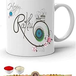 Happy Rakhi Gift Set with Printed Ceramic Mug, Designer Rakhi with Om Symbol, Roli & Chawal for Brother – Raksha Bandhan Gift Combo for Bhai-image-71