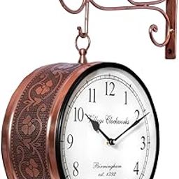 Crafted wonders Metal Vintage Double Sided Analog Wall Clock | Railway Station Antique Decorative Clock with Copper Finishing for Home, Office- Copper (8 Inches)-29