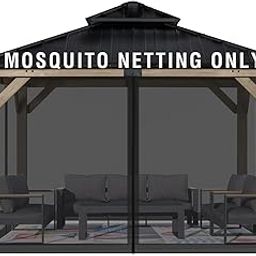 Aoodor Universal 10 x 10 ft. Gazebo Replacement Mosquito Netting Screen 4-Panel Sidewalls with Double Zipper for Patio Backyard Deck and Lawns (Only Netting) - Black-image-46