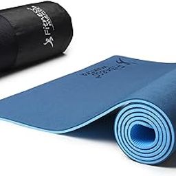 Fitness Mantra® TPE Dual Color Anti-Slip Yoga Mat with Cover Bag for Gym Workout and Yoga Exercise for Men & Women Fitness| 1 Piece| 6mm| 24"x72"| Dual Color| Premium| (Navy + Sky)-31