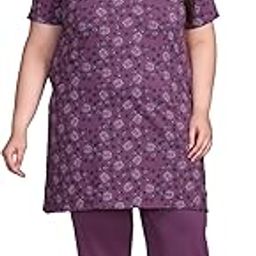 Women's Plus Size Cotton Long-line All Over Printed T-Shirt with Pyjama Set-image-27