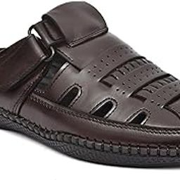 Men's Back Open Genuine Leather Flexible Official Roman Sandal-image-72
