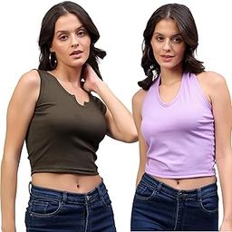 Women Tank Top – Regular Fit Cotton Sleeveless Top | Ladies Casual Tank, Soft Cotton/Crop/Halter Tank Top, Stylish Gym Vest, Yoga Workout Top for Women & Girls-Pack of 2-image-94