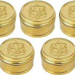 Brass Box Pooja | Puja | Roli | Chawal | Chandan | Haldi | Kumkum Puja Box | Sindoor | Turmeric | Dabbi | Dibbi | Dhani | Dani Lid Holder -Small Dabbi pack of 5-image-29