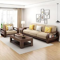 MAHIMART & HANDICRAFTS Sheesham Wood 5 Seater Sofa Set Without Center Coffee Table | Stylish Handcrafted Wooden 3+1+1 Couch Furniture for Living Room, Guest Room, Hotel, Office, Home (Walnut Finish)-image-63