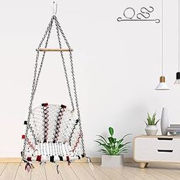 Patiofy Swing for Adults - Wooden Jhula for Living Room, Balcony, Home - Cotton D Shape Hammock Hanging Swing With Hanging Kit (Multi) - 61 Cm, 66 Cm, 148 Cm-10