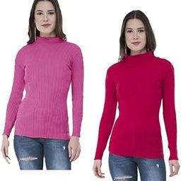 IndiWeaves Womens Solid Wool Warm Full Sleeves High Neck/Inner/Skivvy for Winter (Pack of 2) Red::Magenta-picture-9