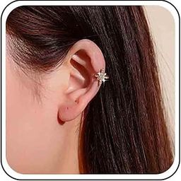 Vintage Crystal Northstar Ear Cuff Earrings Rhinestone Northstar Earrings Gold Cz Starburst Earrings Sparkly Star Cartilage Cuff Earrings Jewelry for Women and Girls (Gold)-image-45