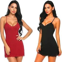 Polyester Night Dress for Women | Soft Fabric Lingerie Dress | Sleeveless | Ideal for Newly Married Couples | Honeymoon, Anniversary | Pack of 2 | Red & Black | Free Size-image-3