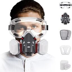 Serplex Gas Mask Set Respirator with Filters and Goggles Gas Mask Paint Respirator for Epoxy Resin, Welding Woodworking, Wall Painting, Spraying, Mold Removal-24