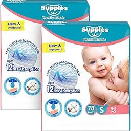 Amazon Brand - Supples Premium Baby Diaper Pants | 156 Baby Diapers | Small | 4-8 Kg | 78 x 2 Packs | 12 Hrs Absorption | Cushiony Cotton Soft Fabric | Phthalates-Free | Triple Leak Guard-7