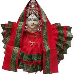 Women Double Layer Kalash Silk Saree(Red)For Navaratri Goddess,Matarani Poshak,Maa Laxmi,Durga,Saraswati,Radha Chunri Patka&Lehenga/Ghagra Dress,Margashirsha Devi Maa Accessories For Pooja-image-11