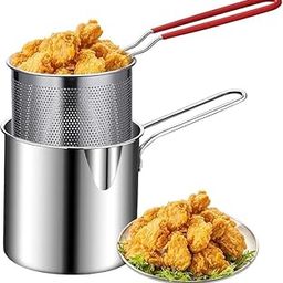 Nillxa Small Deep Frying Pot with Basket,1200ml Stainless Steel Fryer Pot with Long Handle,Mini Oil Fryer for French Fries,Fish,Chicken Wings,Boiling Butter,Sauces,Gravies & Pasta-picture-7