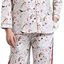 Women's Sparrow Printed Nightwear Co-ord Set | Full Sleeve Shirt & Pajama | Poly-Cotton Longwear Sleepwear | Soft & Stylish Loungewearm-20