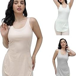Pack of 3 Light Assorted Sleeveless Solid Cotton Long Slips for Women | Colour May Vary | Assorted Colours-image-1