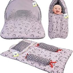 Toddylon Baby Bedding Set Mattress with Net New Born Carry Bag & Mats (0-6 Months) (3PCS Set) Grey-image-1