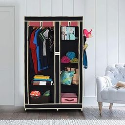 FOLDDON 260 Dual Color Foldable Wardrobe 2 Door / 6 Shelves / 1 Hanger (Black & Maroon)-image-24