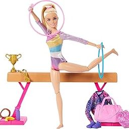 Barbie Gymnastics Doll & Accessories, Playset with Blonde Fashion Doll, C-Clip for Flipping Action, Balance Beam, Warm-Up Suit & More-image-4