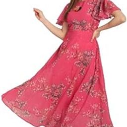 Women's Floral Printed Georgette Standard Regular Fit and Flare Casual Knee Length Western Dress Olv-Pink-0DD-image-86