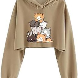 Cats Crop Hoodie Sweatshirt Women Girl Cute Casual Stylish Latest White Black Pink Lavender Beige-image-91