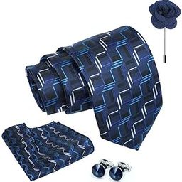 Geometric Tie For Men – Formal Ties Set With Pocket Square, Cufflink & Flower Pin With Gift Box For Mens, Silk Fabric Neckties Gift Sets For Men’s (G1)-image-135