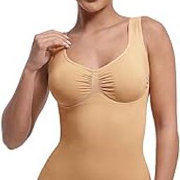 SHOP Women's Shaping Tank Top with Bust Support – Waist & Abdomen Control Camisole with Wide Straps, Seamless Compression Shapewear for Smoothing Under Clothes-image-49