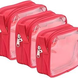 Coslifestore-Cosmetic/Skincare Pouch Set- 3 Sizes for Organised Storage- Red Shade -PVC Waterproof-9