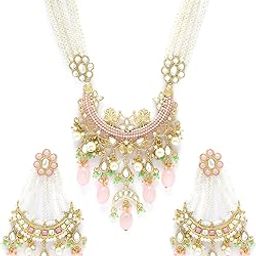 Gold Plated Pink Tumble Kundan Rani Haar Necklace Set for Women-image-2