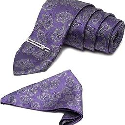 louis stitch Mens Orchid Purple Italian Silk Necktie Set Incl Pocket Square Chrome Tiepin American Style Formal Tie Gift Set for Men (TE-CP-PR09)-picture-6