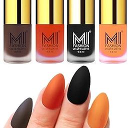 MI FASHION Velvet Matte Pigmented 9.9ml Each Nail Paint Combo Stay-Smooth Nails Coffee, Orange, Black, Saffron Orange (Pack Of-4)-image-79
