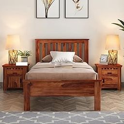 MJ FURNITURE Solid Sheesham Wood Single Bed Without Storage - Elegant and Functional Bedroom Furniture (Honey Finish)-22