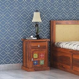 MoonWooden Solid Sheesham Wood Bedside Table with 1 Drawer and 1 Door Storage for Bedroom Living Room Home Wooden Nightstand End Table (Honey Finish)-image-72