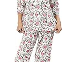 Jaipur Export Quality,100% Pure Cotton, Block Print, Comfortable and Causal Nightwear TOP and Bottom Set for Girls and Women at Wholesale Rate(White Lotus)-9