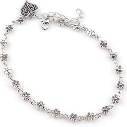 Oxidised Silver Floral Single Stylish Anklet for Women & Girls(Silver)(9575b)-21
