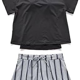 Women's Swimsuit, 2-piece Set, Body Cover, UV Protection, Layered Style, Tankini, Separate, Short Sleeve, Rash Guard, Top, Shorts, Cute, Wireless, Padded-picture-31