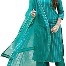 skylee Women's Silk Blend Foil Print and Lace Straight Kurta with Pant & Dupatta-picture-7