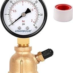 Uharbour Gas Line Pressure Tester, Brass Gas Pressure Tester Gauge, 3/4" FNPT Forged Brass Assembly with Air Pressure Gauge 30psi and Air Bleeding Valve for Pressure Testing on Home Gas Line-17