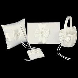 CALANDIS™ Pearl Bowknot Wedding Party Guest Book and Pen Ring Pillow Flower Basket Set | Guest Books & Pens | Wedding Supplies-image-35
